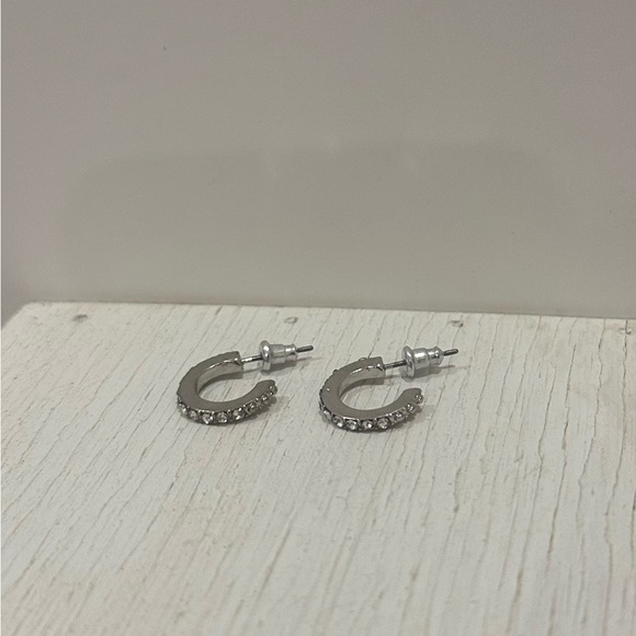 NWOT Silver Earring Hoops With Diamonds - Picture 1 of 4